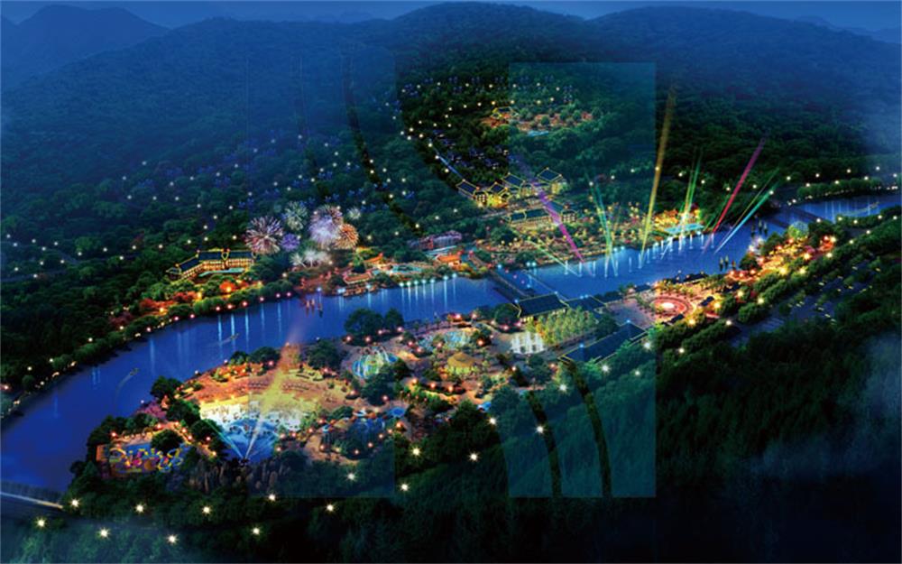 重庆万州区长滩镇森林·易温泉旅游规划夜景鸟瞰图